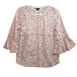 New Directions Lace Blouse Top Women S Lined Sheer Preppy Coquette Feminine Pink